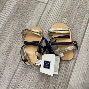 Janie and Jack Baby Toddler Shoes Sandals Gold and Navy Blue Size 4  New